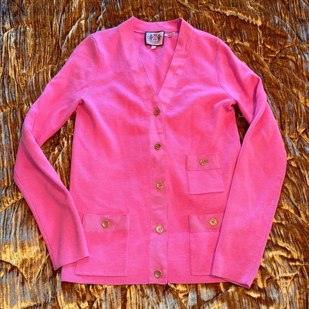 Juicy Couture Pink Y2K 100% Merino Wool Button up sweater size L